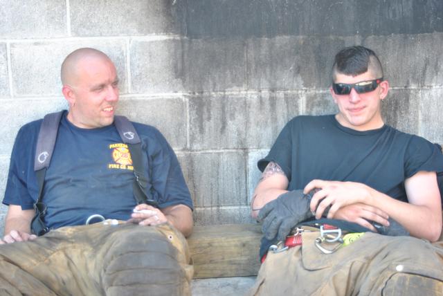 Lt Klingler and FF Barrett taking  a break