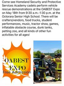 Come see Homeland Security and Protective Services Academy cadets perform vehicle rescue demonstrations at the OABEST Expo on May 18th from 9:30 a.m.-1:30 p.m. at the Octorara Senior High School. 
